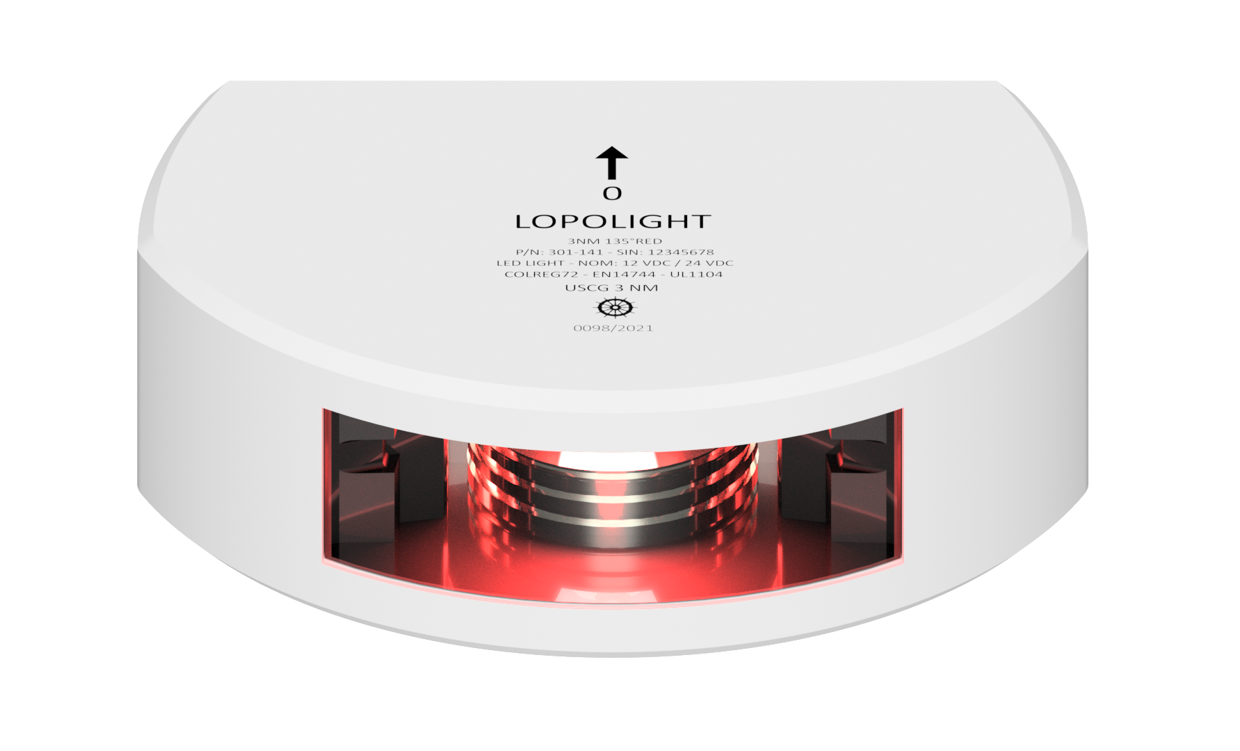 3nm 135° Red Stop Light, vertical mount, White